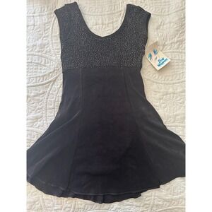 Vintage Body Wrappers Preteen Black Glitter Slinky Slip Dance Dress Leotard NEW